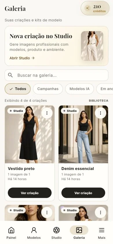Galeria oficial do Vestia Hub com criações de moda; dados demonstrativos.